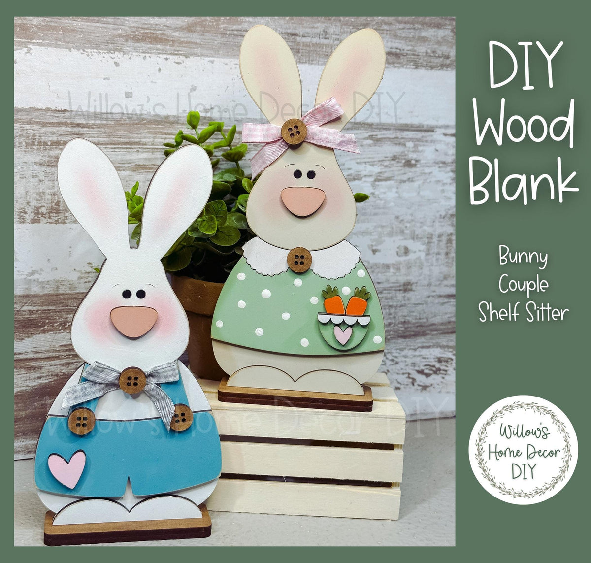 DIY Wood Blank - Prim Bunny Couple Shelf Sitter - Unfinished Craft
