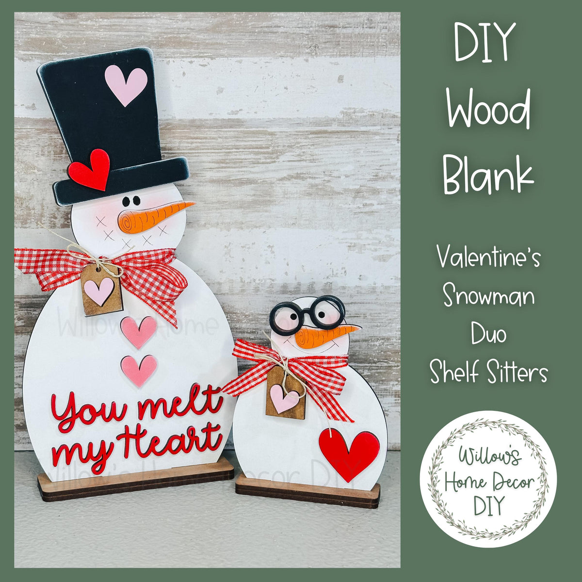DIY Wood Blank - Valentine Snowman - Nerdy Snowman Shelf Sitter - Unfinished Craft