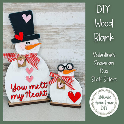 DIY Wood Blank - Valentine Snowman - Nerdy Snowman Shelf Sitter - Unfinished Craft