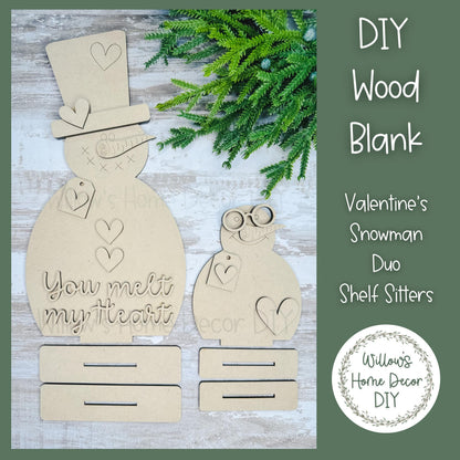 DIY Wood Blank - Valentine Snowman - Nerdy Snowman Shelf Sitter - Unfinished Craft
