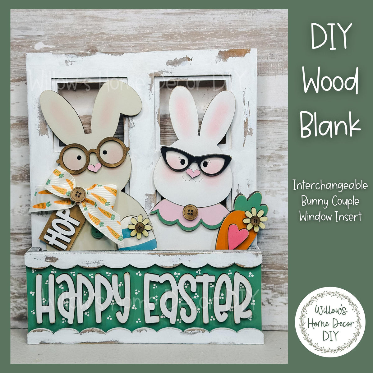 DIY Interchangeable Window Box Add-On Bunny Couple | Easter Wood Craft Blank
