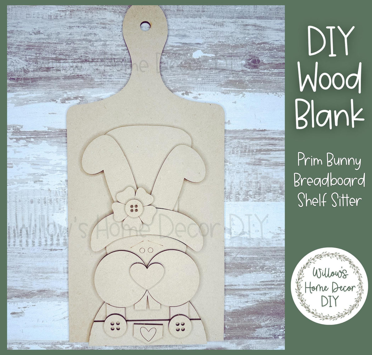 DIY Wood Blank - Prim Standing Bunny Breadboard Shelf Sitter - Unfinished Craft