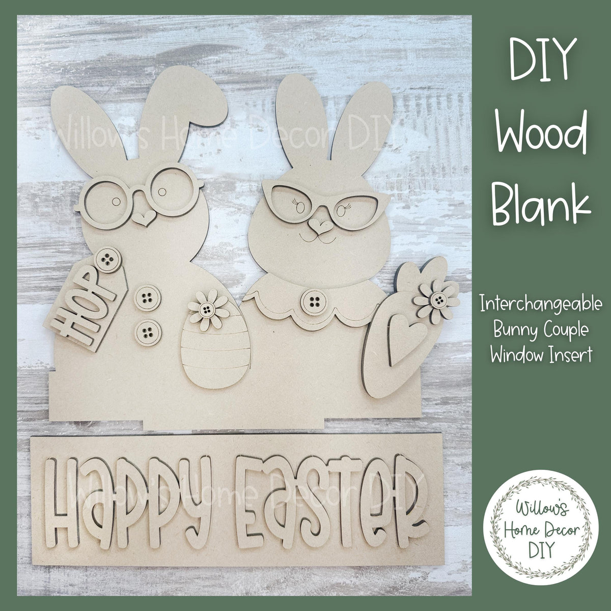 DIY Interchangeable Window Box Add-On Bunny Couple | Easter Wood Craft Blank