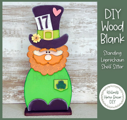 DIY Wood Blank - St. Patrick's Day Leprechaun Shelf Sitter - Unfinished Craft