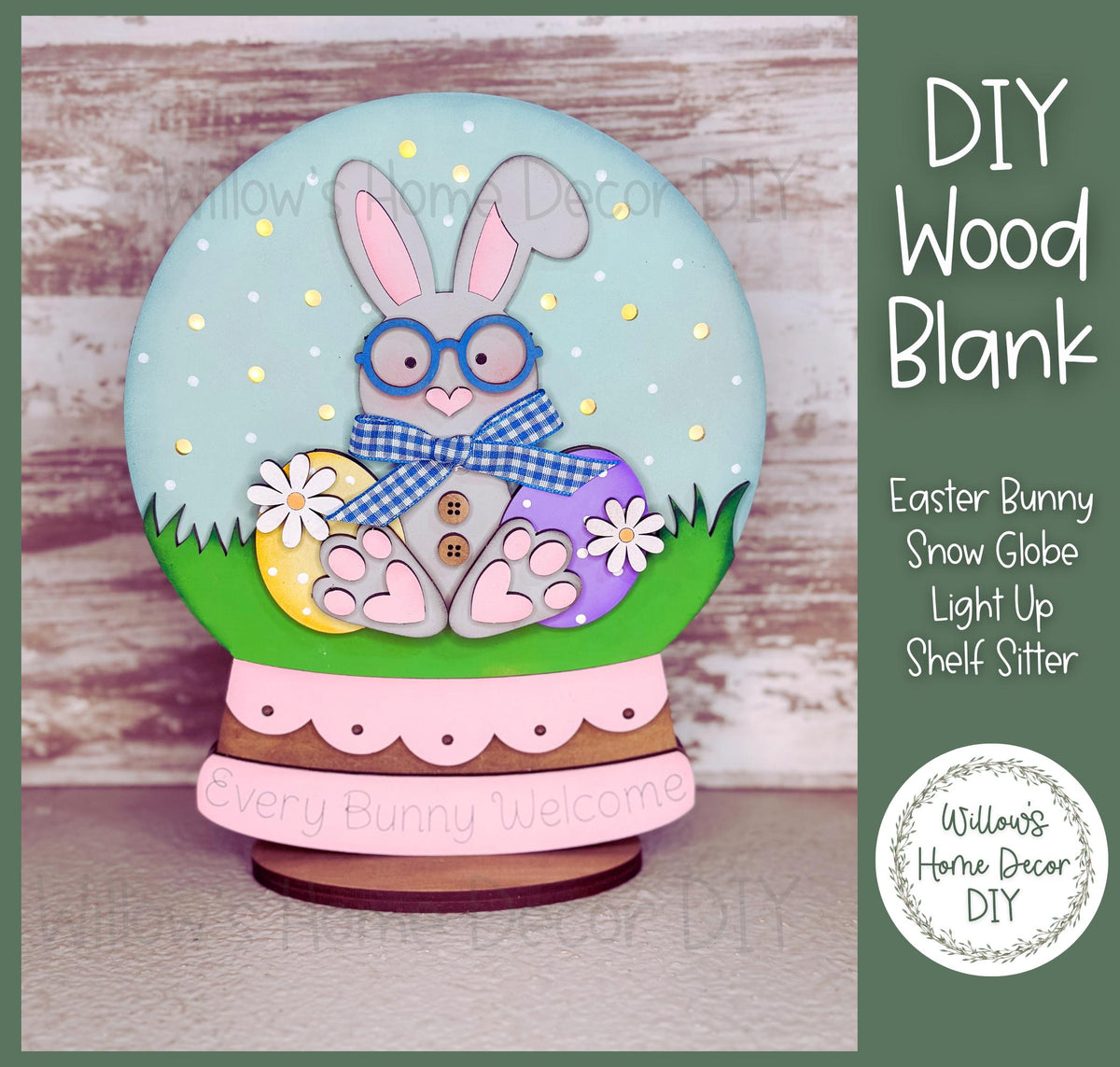 DIY Wood Blank - Easter Bunny Snow Globe Shelf Sitter - Unfinished Craft - Light Up