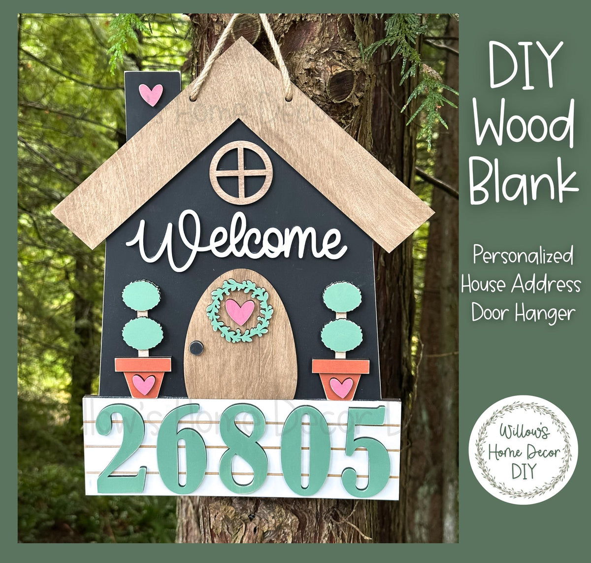 DIY Wood Blank Personalized Address Door Hanger | Unfinished Adult Kids Family Craft