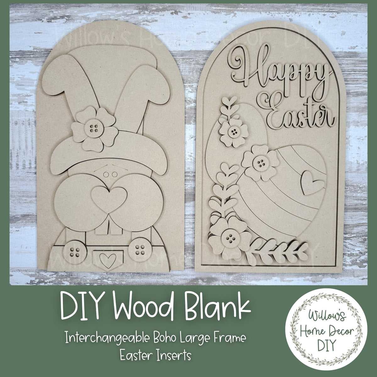 DIY Interchangeable Boho Arch Frame Insert - Prim Bunny - Happy Easter - Wood Craft Blank - Mantle Shelf Decor- Seasonal Sign