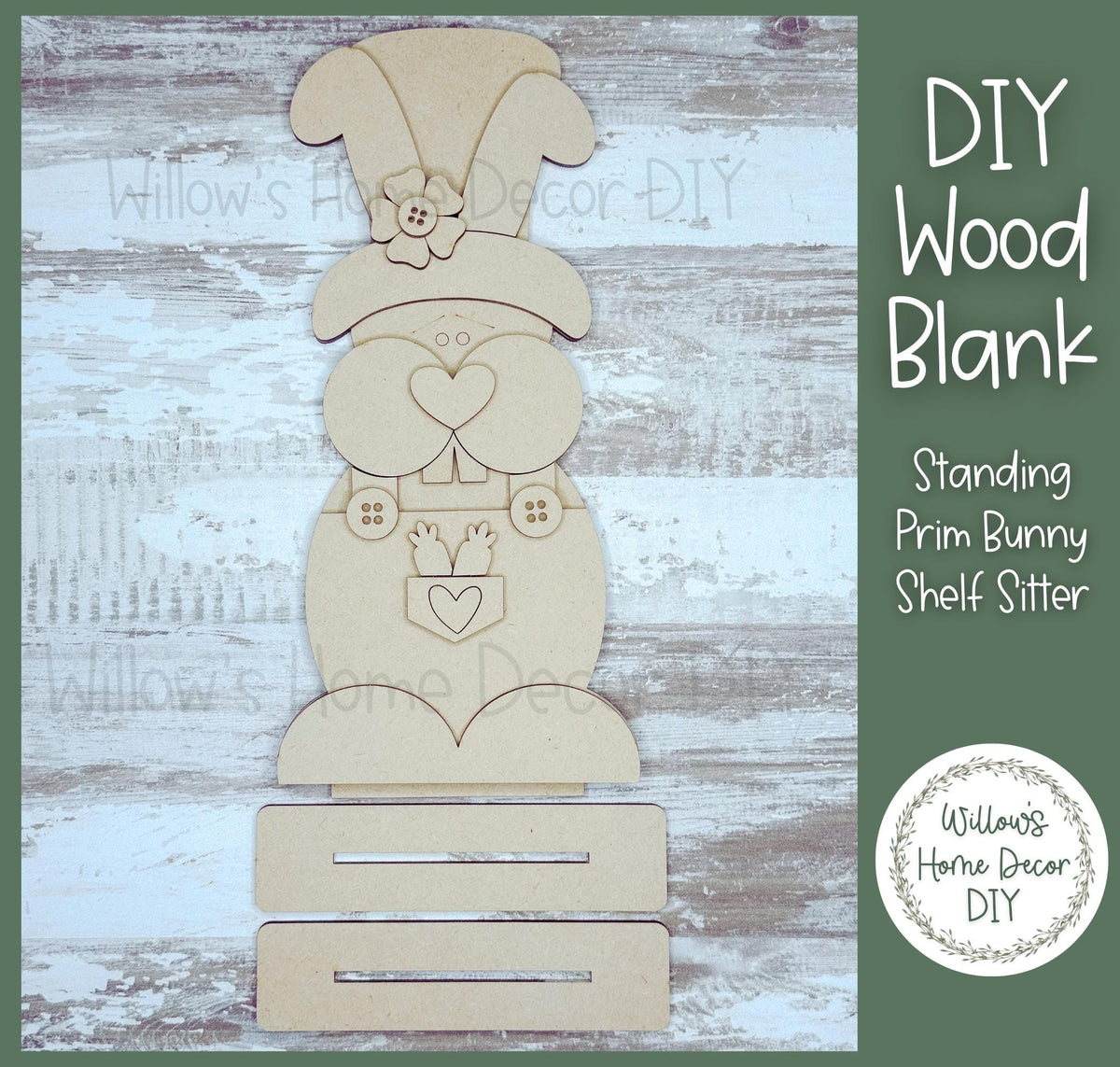 DIY Wood Blank - Prim Standing Bunny Shelf Sitter - Unfinished Craft