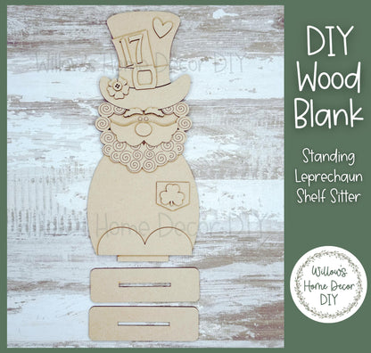 DIY Wood Blank - St. Patrick's Day Leprechaun Shelf Sitter - Unfinished Craft