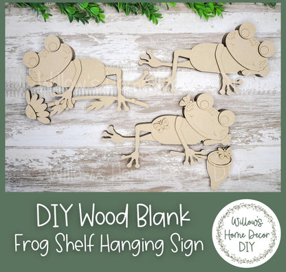 DIY Wood Blank | Frog Hanging Shelf Sitter | Spring Decor | Craft Sign Kit