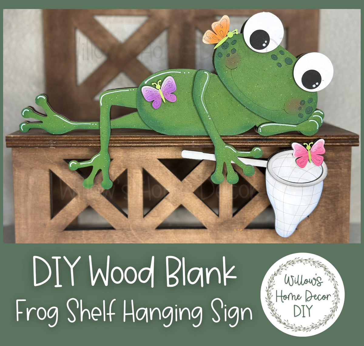 DIY Wood Blank | Frog Hanging Shelf Sitter | Spring Decor | Craft Sign Kit