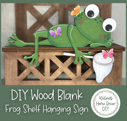 DIY Wood Blank | Frog Hanging Shelf Sitter | Spring Decor | Craft Sign Kit