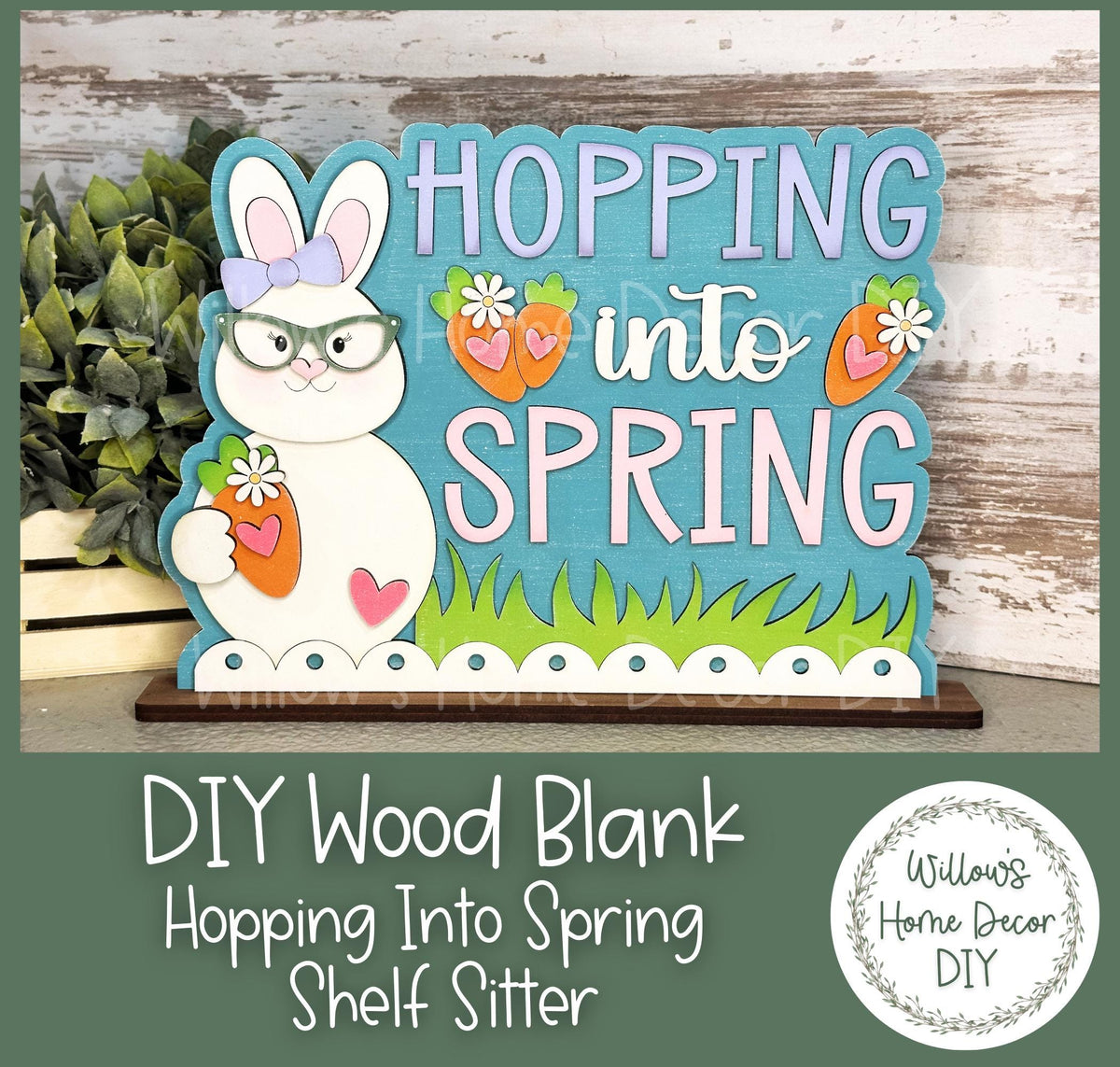 Hopping Into Spring Bunny Shelf Sitter | DIY Wood Blank | Spring Decor | Craft Sign Kit