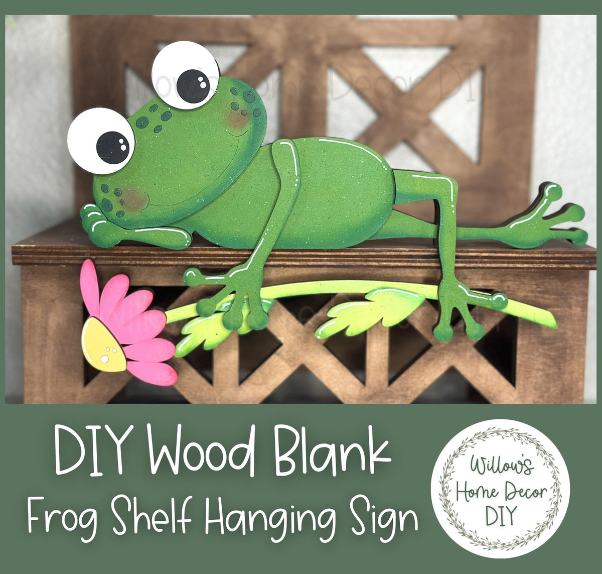 DIY Wood Blank | Frog Hanging Shelf Sitter | Spring Decor | Craft Sign Kit