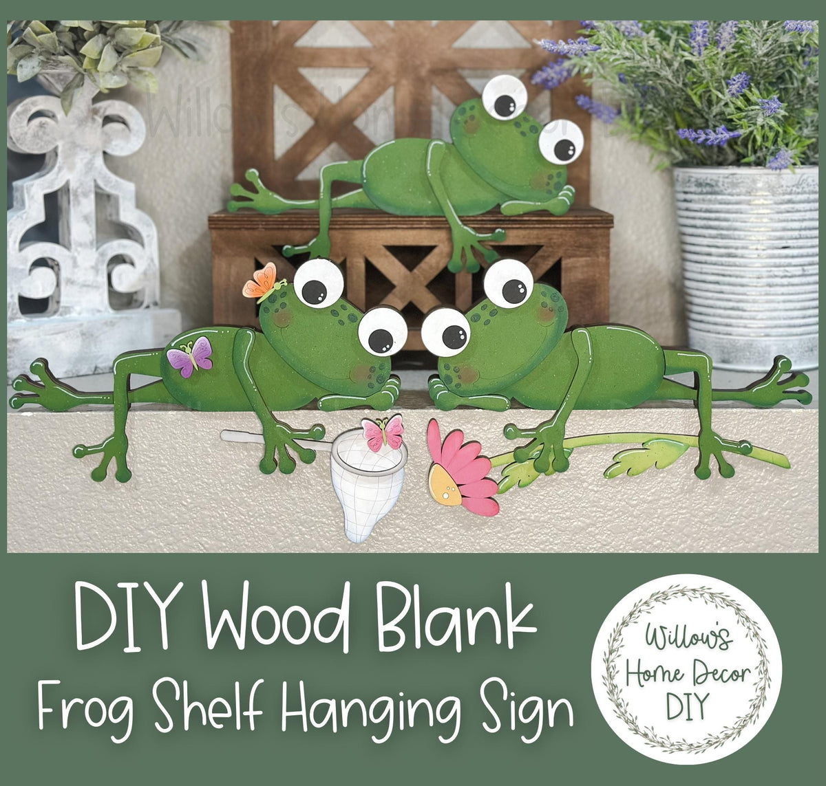 DIY Wood Blank | Frog Hanging Shelf Sitter | Spring Decor | Craft Sign Kit