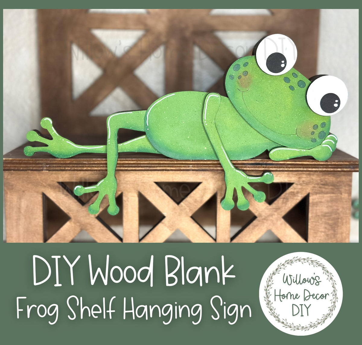 DIY Wood Blank | Frog Hanging Shelf Sitter | Spring Decor | Craft Sign Kit