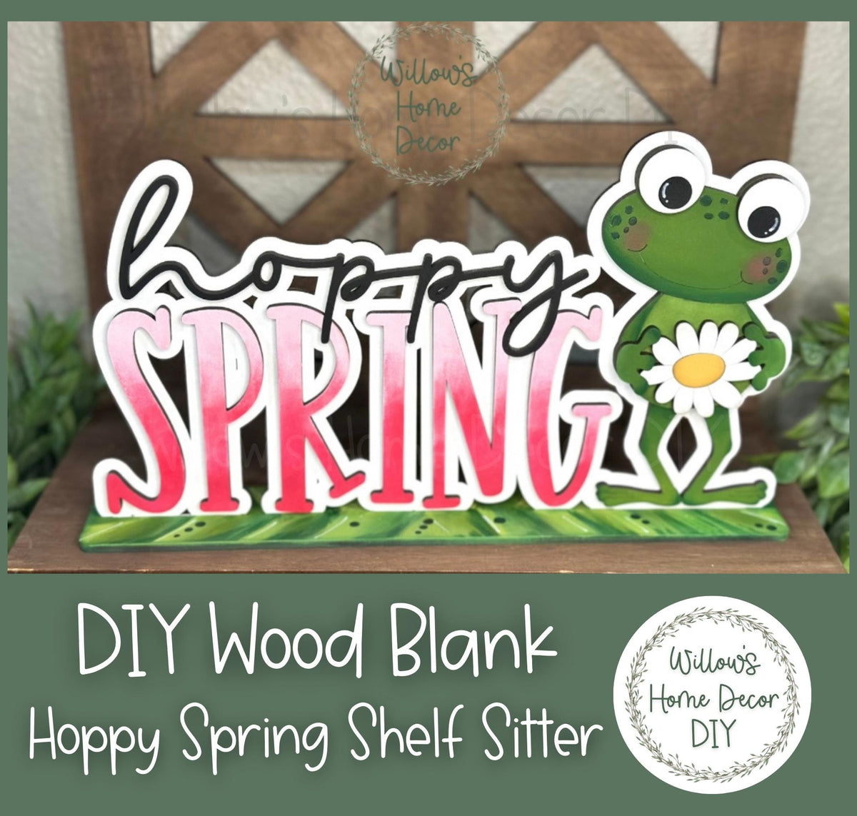 DIY Wood Blank | Frog Shelf Sitter | Hoppy Spring Decor | Craft Sign Kit