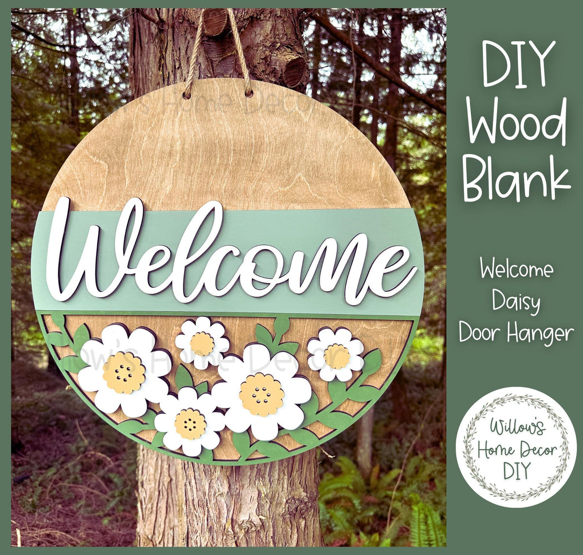 DIY Wood Blank | Daisy Door Hanger | Spring Floral Welcome Sign | Unfinished Craft