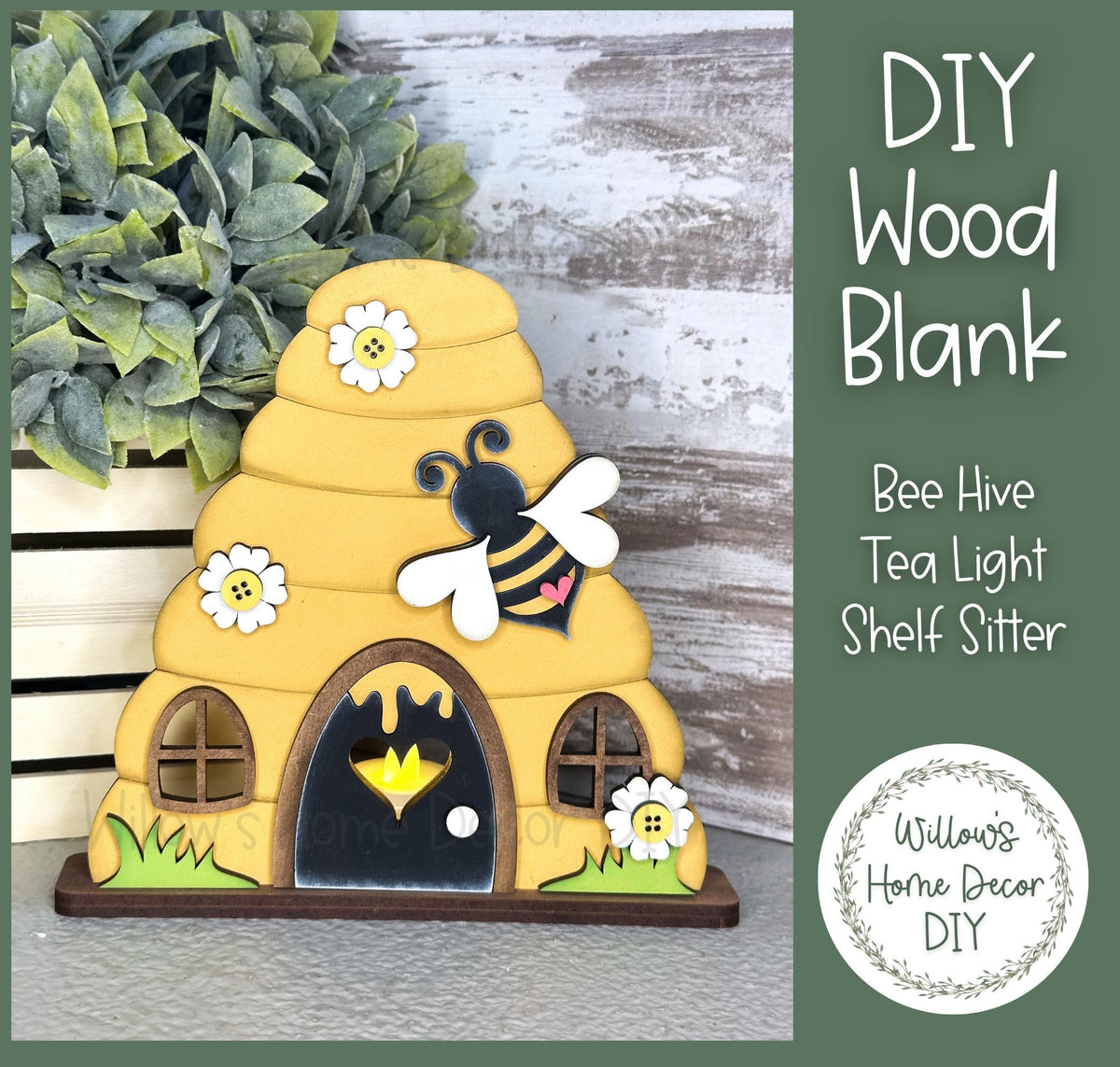 Bee Hive Shelf Sitter | DIY Wood Blank | Tea Light Votive | Spring Summer Decor | Craft Sign Kit