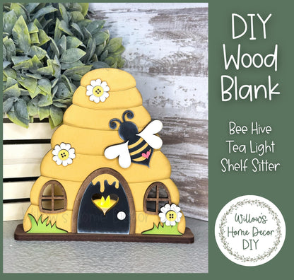 Bee Hive Shelf Sitter | DIY Wood Blank | Tea Light Votive | Spring Summer Decor | Craft Sign Kit