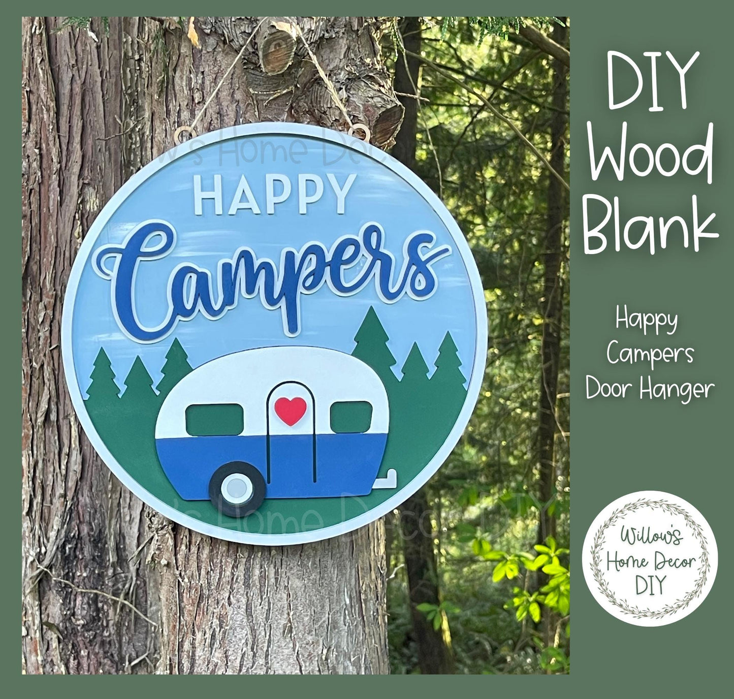 DIY Wood Blank Happy Campers Door Hanger | Outdoor Camping Front Door Decor | Craft Sign Kit
