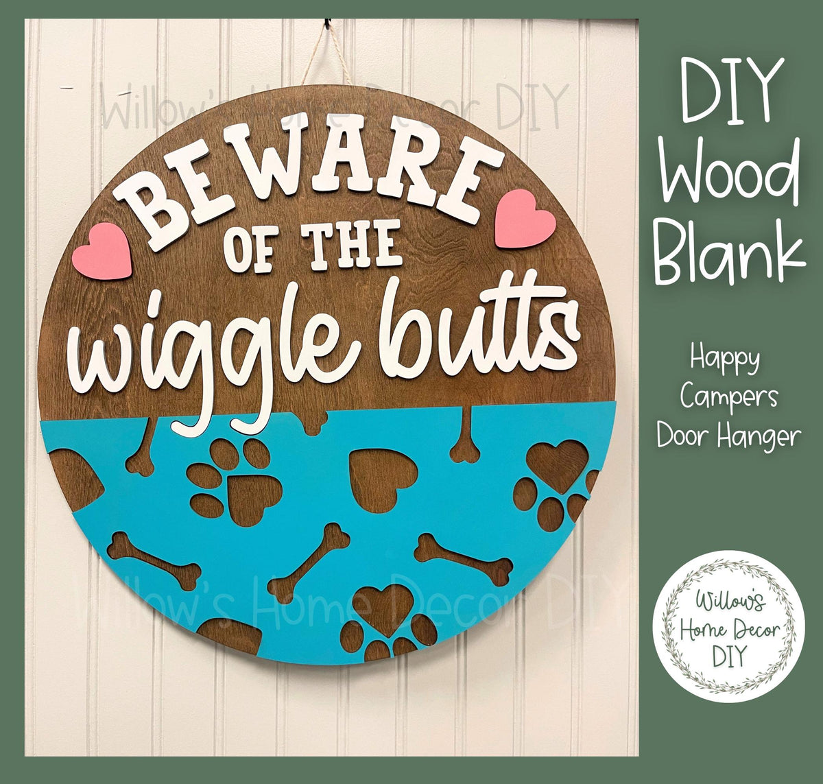 DIY Wood Blank Beware of the Wiggle Butts Door Hanger | Dog Front Door Porch Decor | Craft Sign Kit