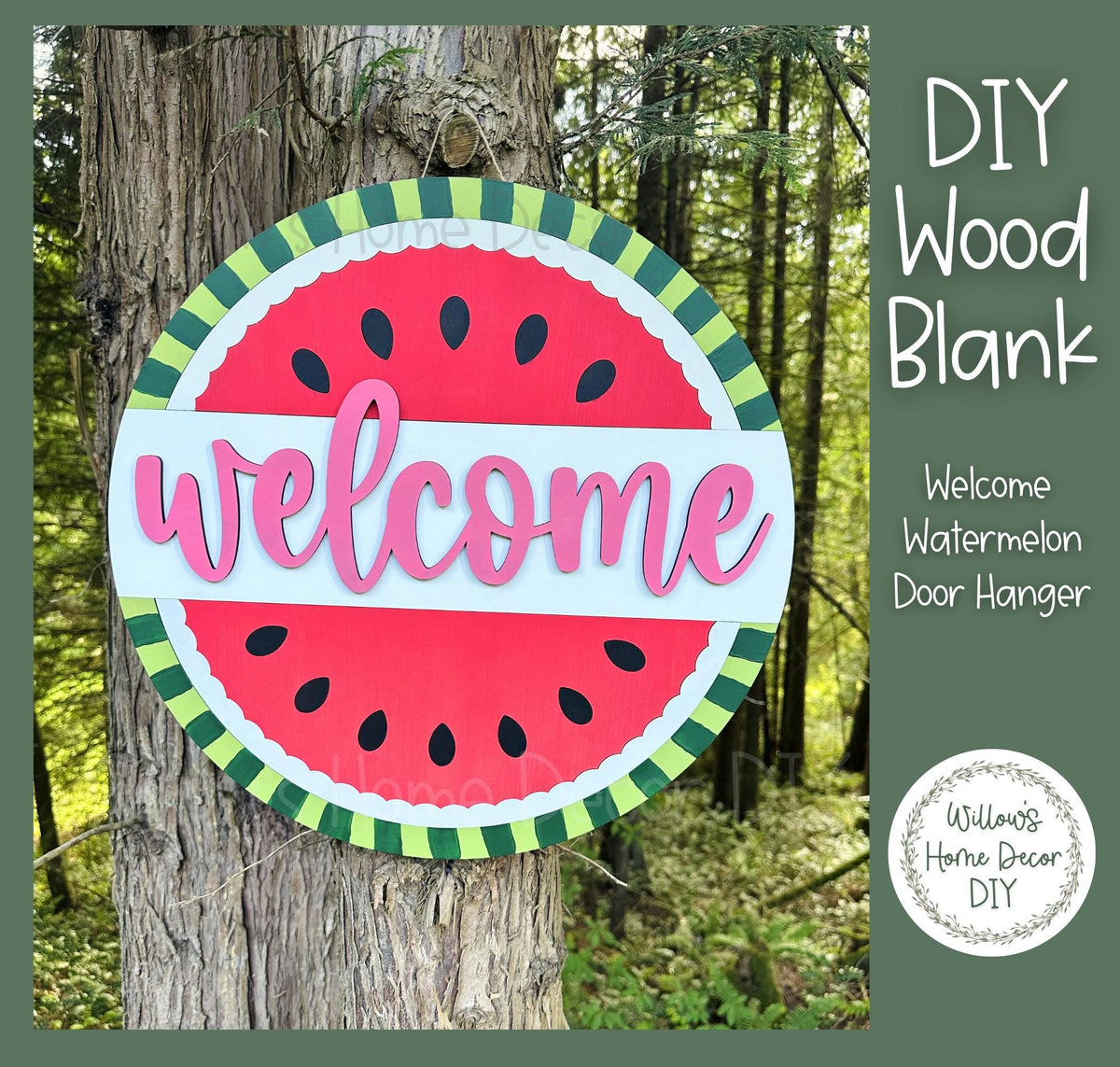 Watermelon Welcome Door Hanger Wood Blank | Unfinished Summer Craft Supply | Front Porch Decor | Paint Party | Birch Plywood Sign