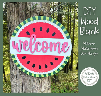 Watermelon Welcome Door Hanger Wood Blank | Unfinished Summer Craft Supply | Front Porch Decor | Paint Party | Birch Plywood Sign