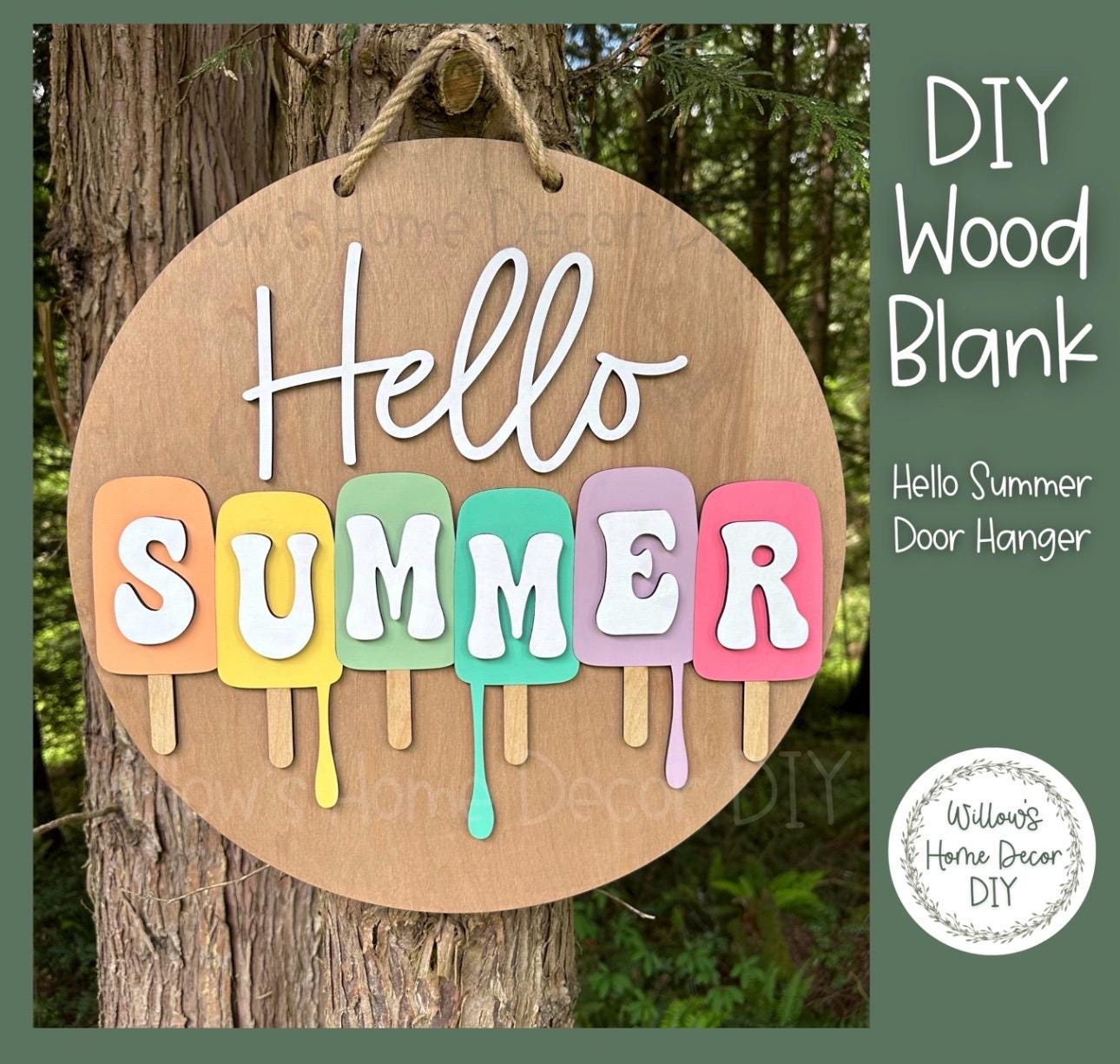 DIY Wood Blank Hello Summer Door Hanger | Unfinished Popsicle Craft | Entryway Sign | Paint Party Supply