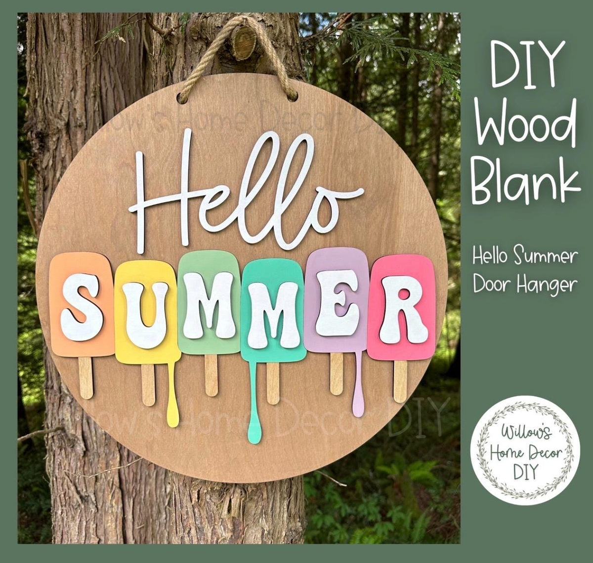 DIY Wood Blank Hello Summer Door Hanger | Unfinished Popsicle Craft | Entryway Sign | Paint Party Supply