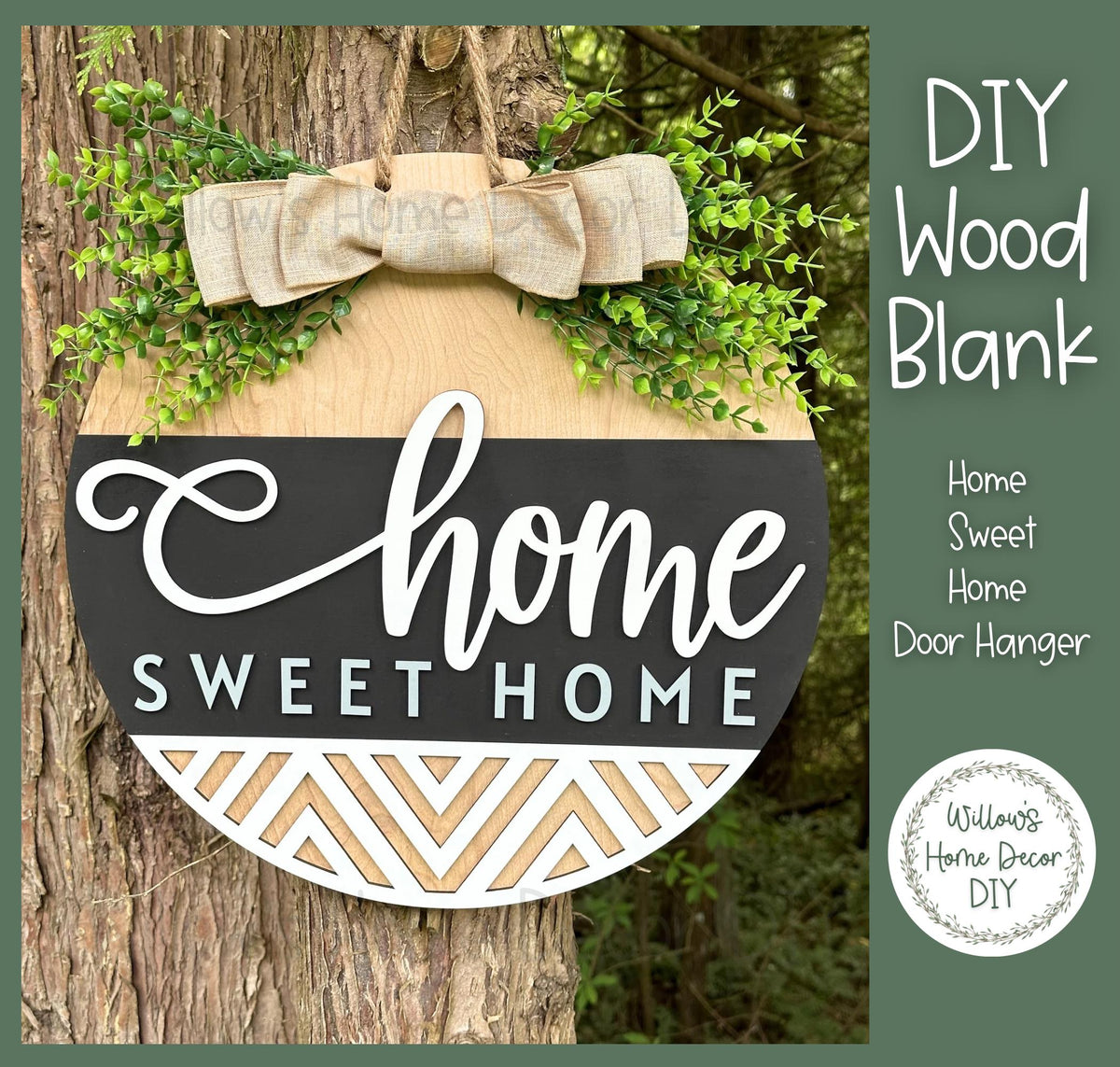 DIY Wood Blank | Home Sweet Home Door Hanger | Modern Geometric Porch Decor | Unfinished Craft