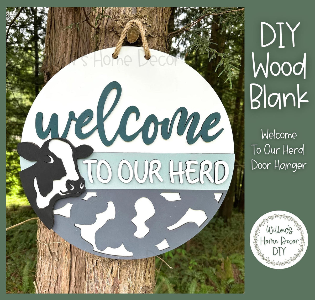 DIY Wood Blank | Welcome to Our Herd Door Hanger | Cow Front Porch Decor | Unfinished Craft