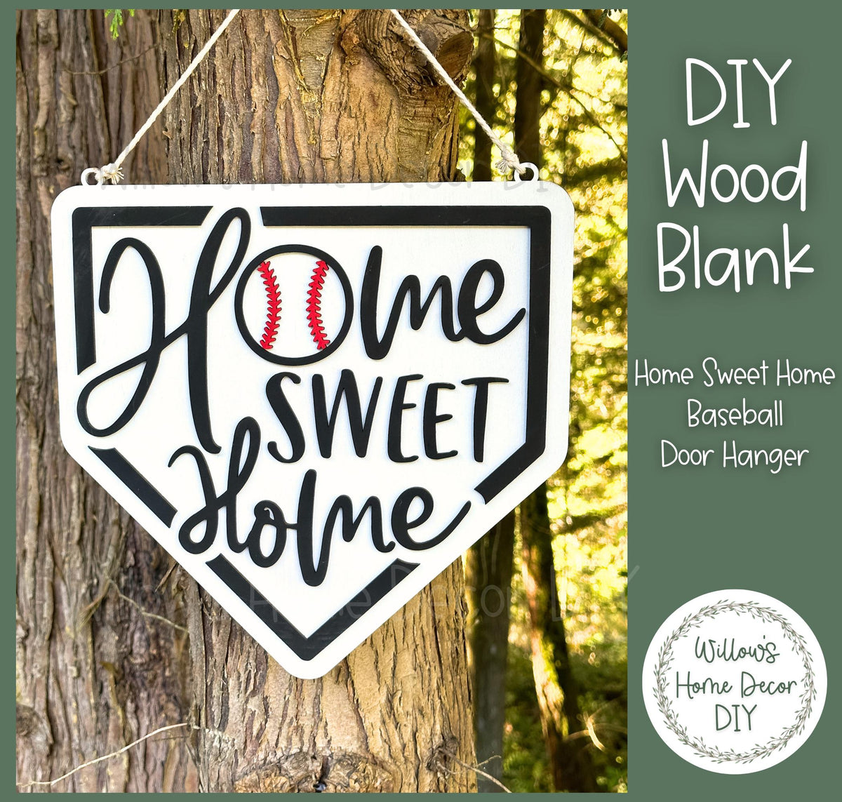 DIY Wood Blank Baseball Diamond Door Hanger | Home Sweet Home Front Porch Decor | Unfinished Craft | Entryway Sign | Paint Party Supply