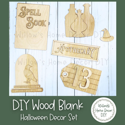 DIY Wood Blank | Halloween Tiered Tray | Apothecary Decor Set | Spell Book | Witch Mini Signs