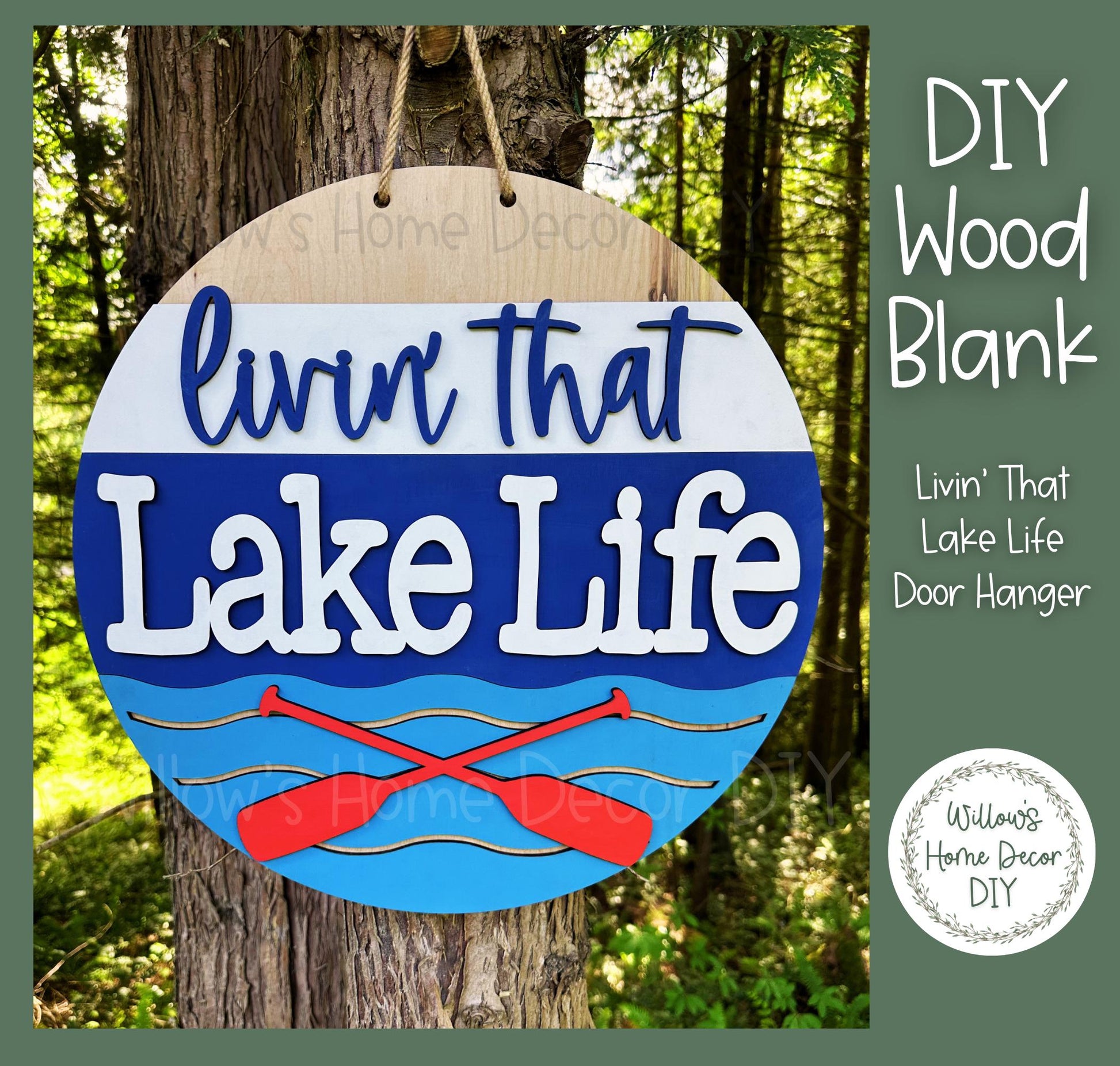 DIY Wood Blank | Livin' That Lake Life Door Hanger | Front Porch Decor | Unfinished Summer Craft | Entryway Sign | Paint Party Supply
