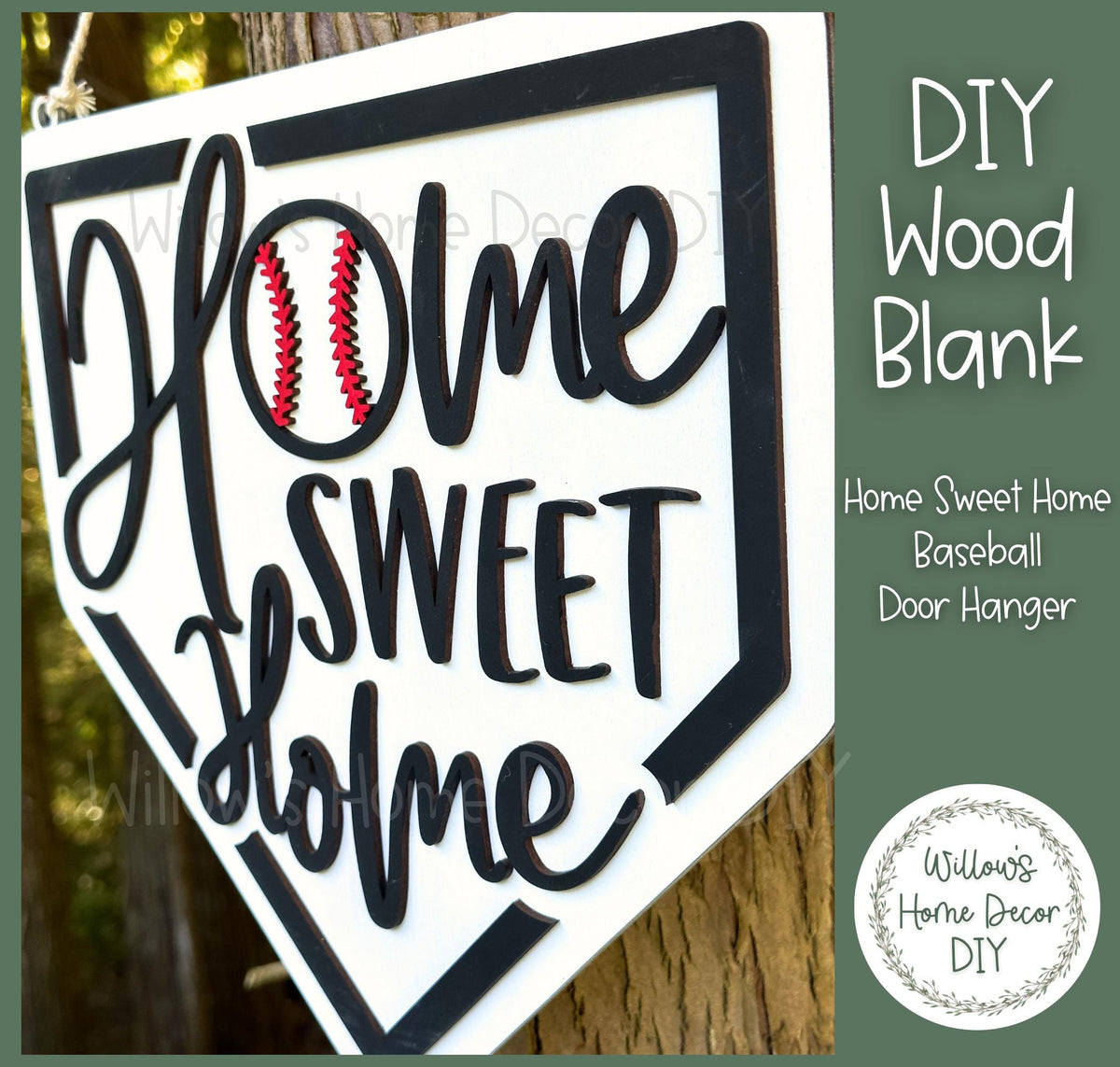 DIY Wood Blank Baseball Diamond Door Hanger | Home Sweet Home Front Porch Decor | Unfinished Craft | Entryway Sign | Paint Party Supply