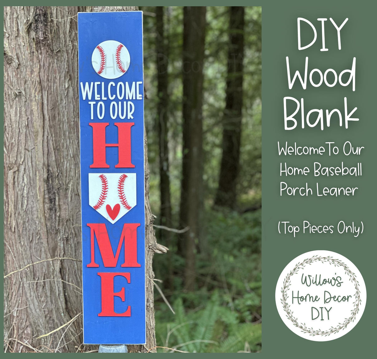 DIY Baseball Porch Leaner Blank | Welcome To Our Home Front Door Decor | Unfinished Wood Vertical Sign