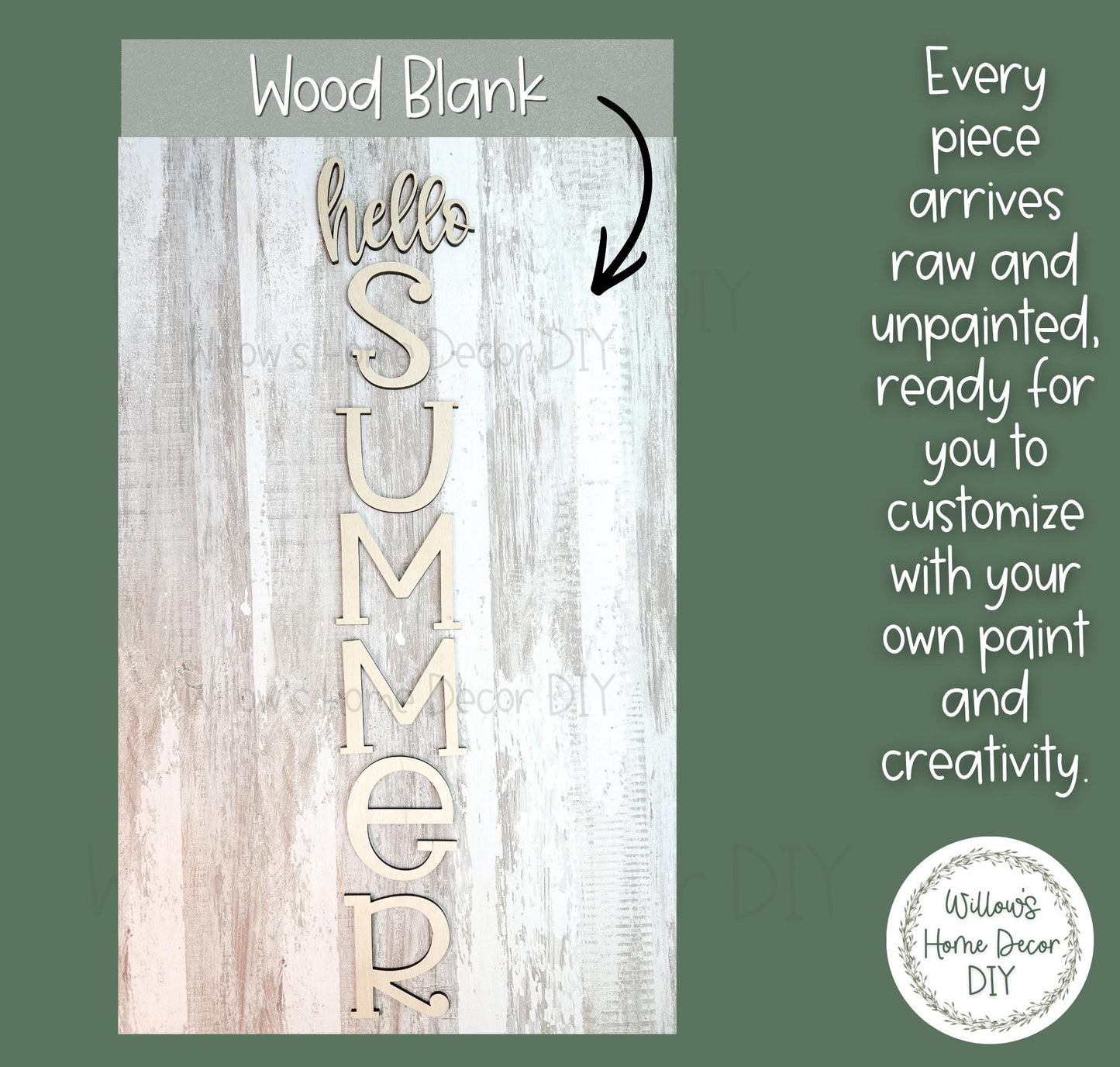 DIY Hello Summer Porch Leaner Blank | Front Door Decor | Unfinished Wood Vertical Sign
