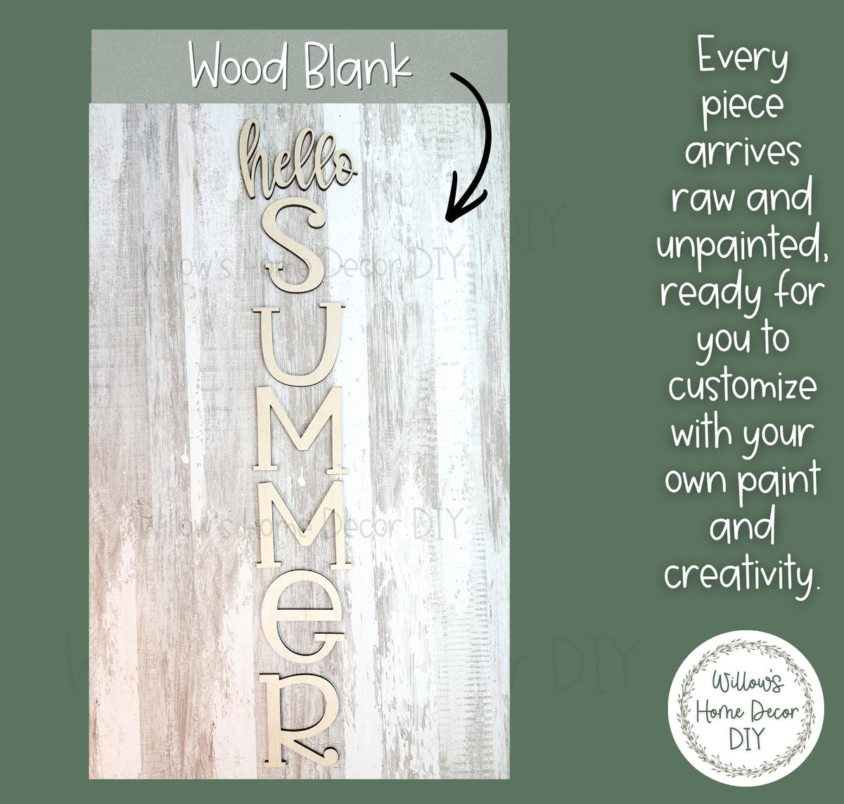 DIY Hello Summer Porch Leaner Blank | Front Door Decor | Unfinished Wood Vertical Sign