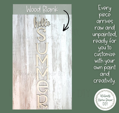 DIY Hello Summer Porch Leaner Blank | Front Door Decor | Unfinished Wood Vertical Sign