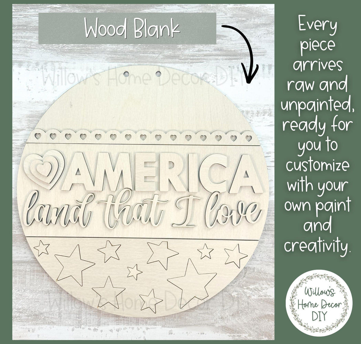 DIY Wood Blank America Land That I Love Door Hanger | Patriotic Front Porch Decor | Unfinished Craft | Entryway Sign