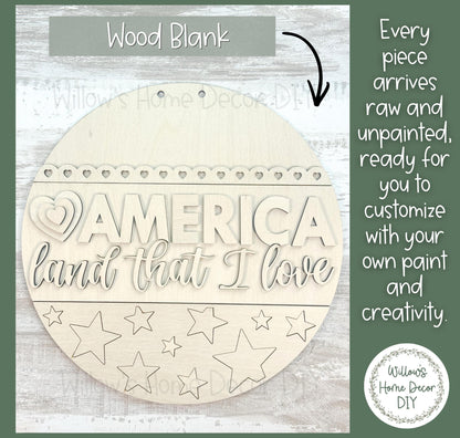 DIY Wood Blank America Land That I Love Door Hanger | Patriotic Front Porch Decor | Unfinished Craft | Entryway Sign
