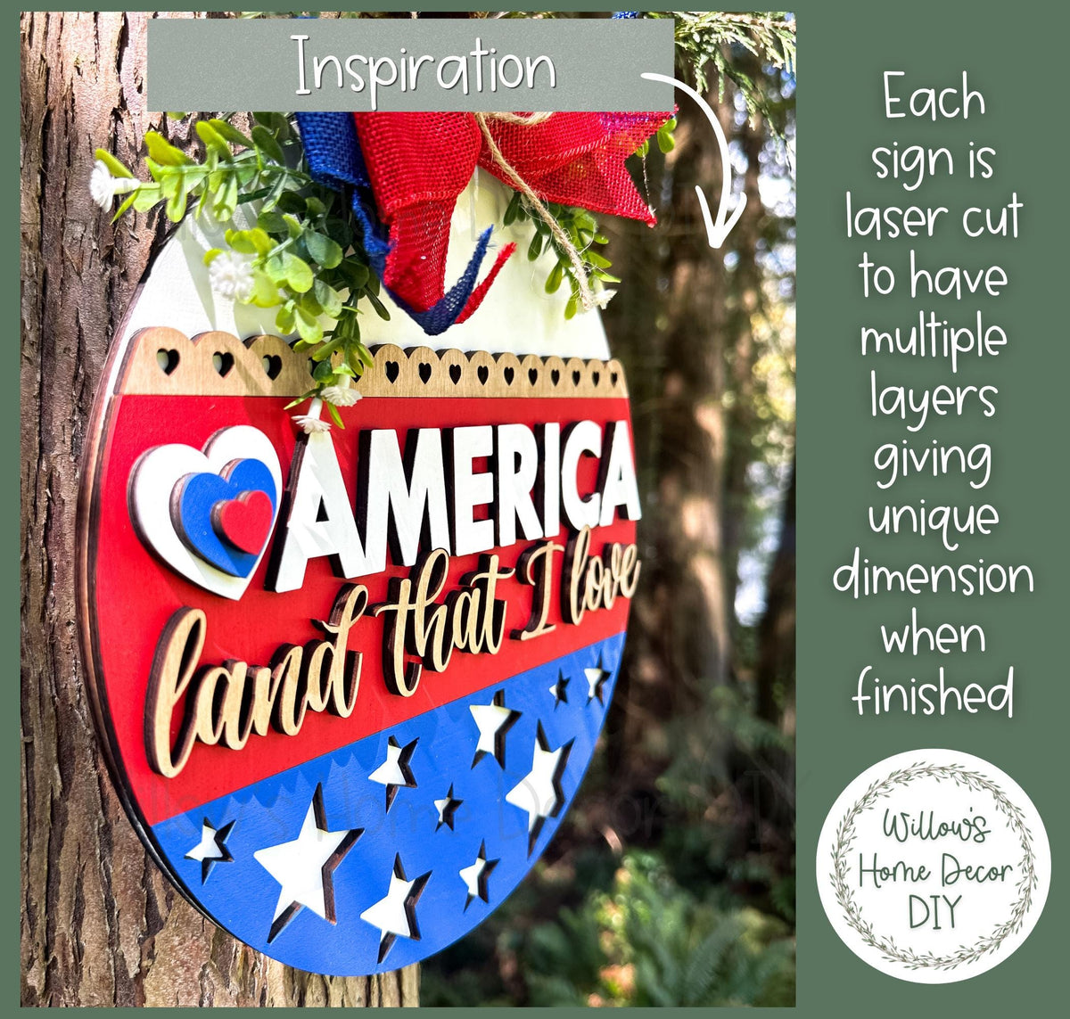 DIY Wood Blank America Land That I Love Door Hanger | Patriotic Front Porch Decor | Unfinished Craft | Entryway Sign