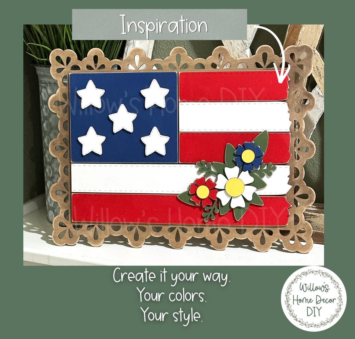 American Flag DIY Wood Blank | Patriotic Laser Cut MDF Unfinished Wood Shape | 4th of July Craft Kit | Paint It Yourself Decor