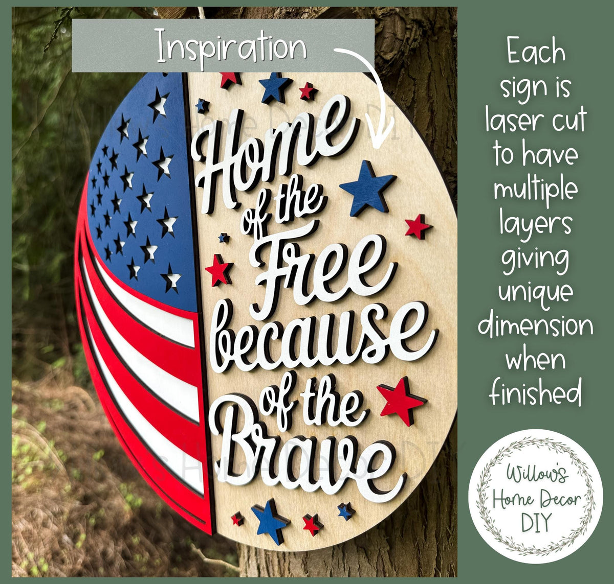 Patriotic Wood Blank Door Hanger | Unfinished 4th of July Craft | Home of The Free Sign | Paint Party Supply | Porch Decor DIY Kit