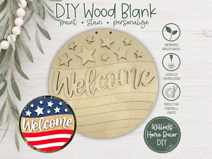 Patriotic Wood Door Hanger Blank | Unfinished 4th of July Welcome Sign | DIY Wood Craft | Porch Decor