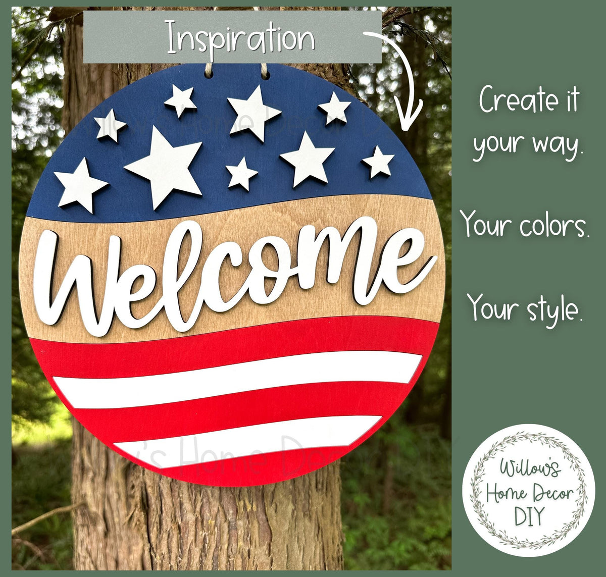 Patriotic Wood Door Hanger Blank | Unfinished 4th of July Welcome Sign | DIY Wood Craft | Porch Decor