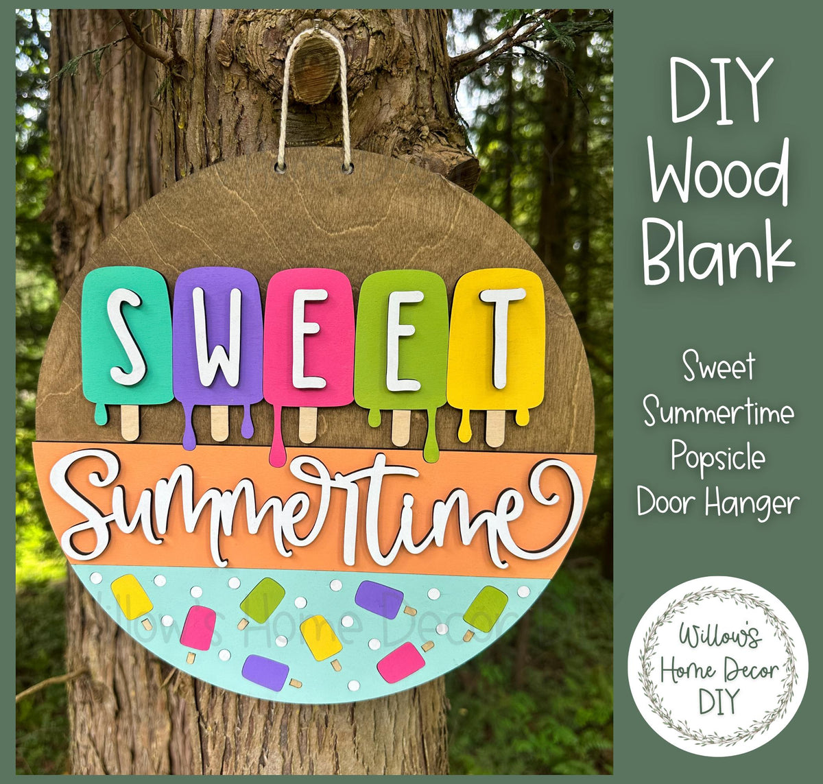 Sweet Summertime Popscicle DIY Wood Blank | Summer Front Porch Decor | Door Hanger | Unfinished Craft | Entryway Sign | Paint Party Supply