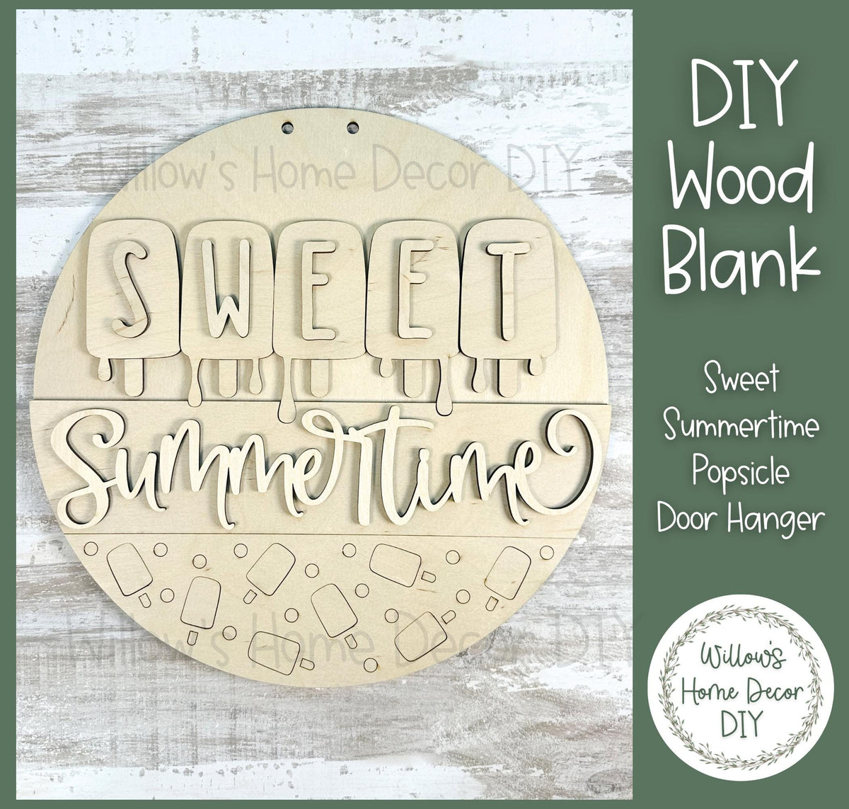 Sweet Summertime Popscicle DIY Wood Blank | Summer Front Porch Decor | Door Hanger | Unfinished Craft | Entryway Sign | Paint Party Supply