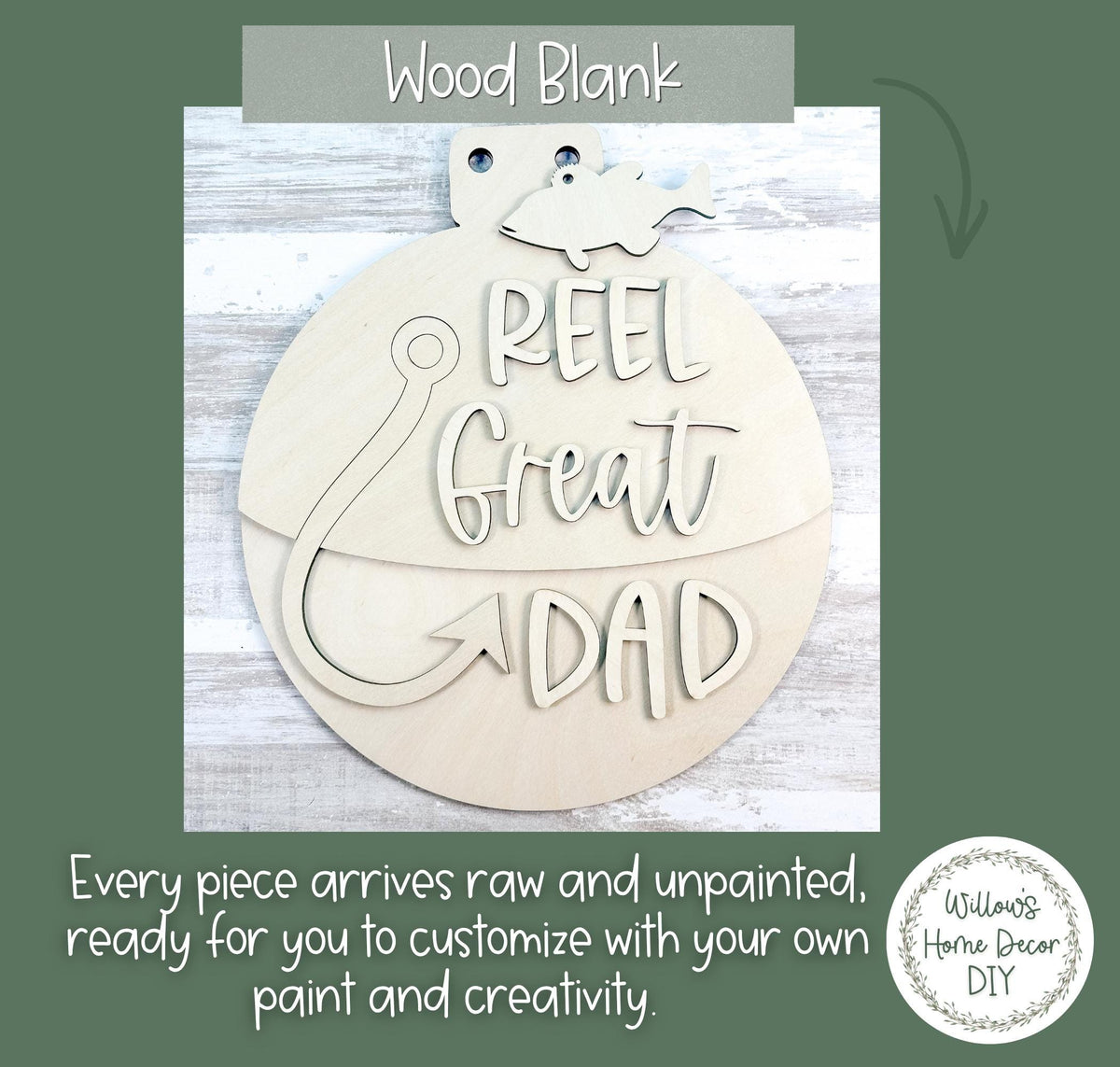 Reel Great Dad Unfinished Wood Sign Blank - Laser Cut Fishing Gift for Dad - Father's Day DIY Craft Kit - Wood Blank